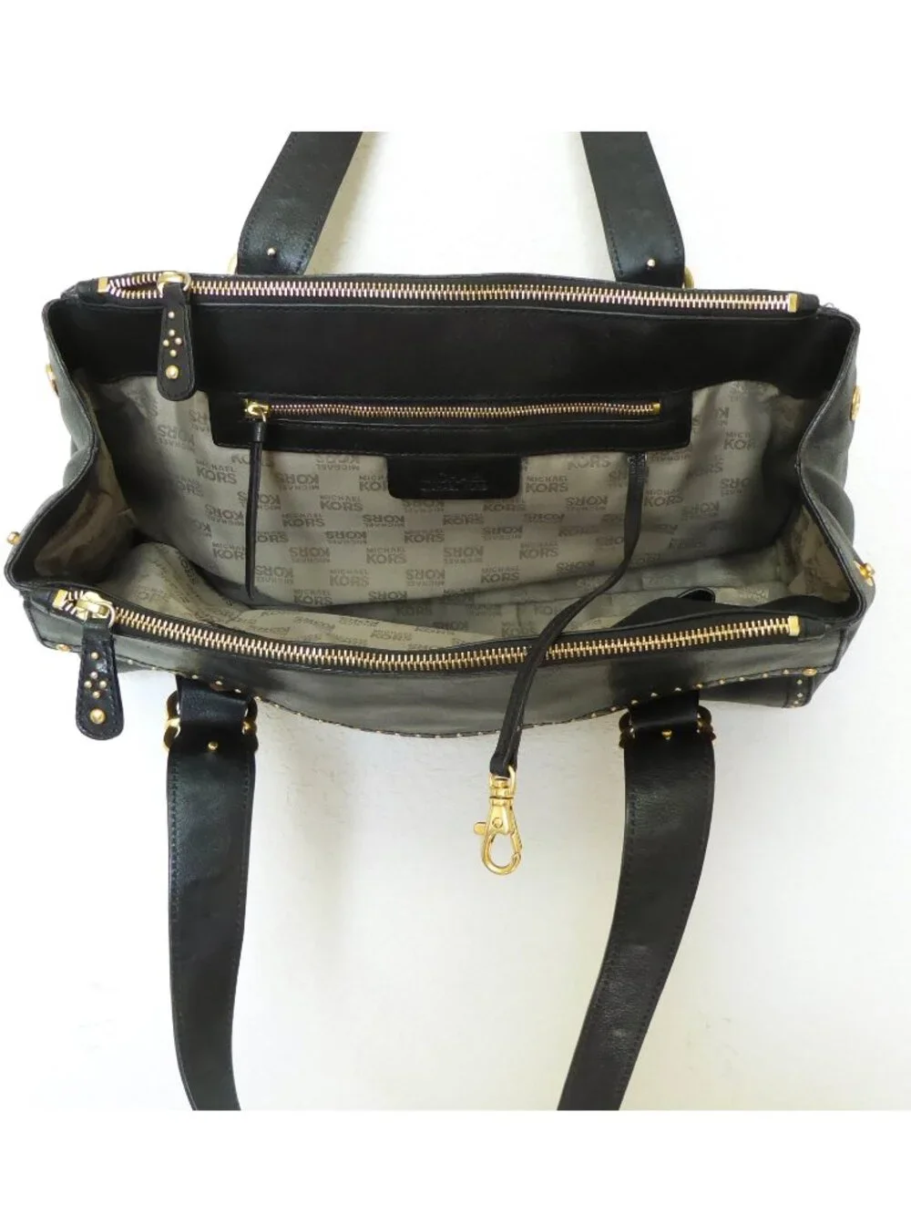 Vintage Y2K Michael Kors black leather gold studded hardware large handbag purse